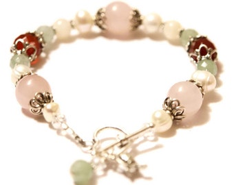 Juno Fertility Pregnancy Bracelet in Sterling Silver -with Rose Quartz, Green Aventurine, Moonstone, Carnelian , Pearls and Crystals