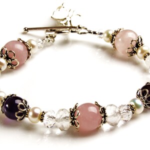 APHRODITE Fertility Pregnancy Bracelet- STERLING SILVER with Amethyst, Rose Quartz, Moonstone, Pearls and Rock Crystal