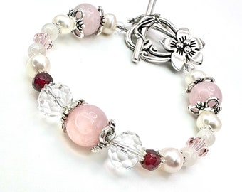 Luna Love Gemstone Bracelet / Self Love / Fertility / Pregnancy with healing crystal gems Garnet/ Rose Quartz /Moonstone / Pearls