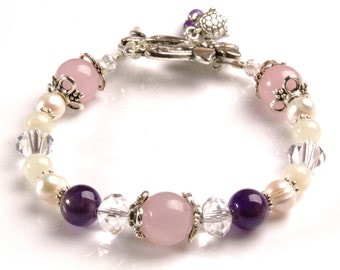 Luna Love Fertility Bracelet -LUNA with Amethyst  Rose Quartz Moonstone Pearls Crystals-pregnancy and childbirth bracelet