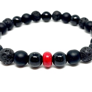 Firefighter Gemstone Oil Diffuser Unisex Stretch Bracelet / Red Howlite /Black Onyx /Holistic Crystal Jewelry