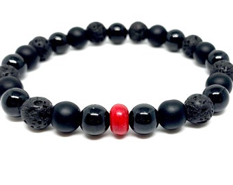 Firefighter Gemstone Oil Diffuser Unisex Stretch Bracelet / Red Howlite /Black Onyx /Holistic Crystal Jewelry