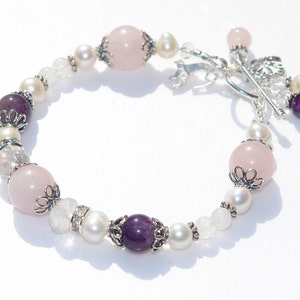 APHRODITE Fertility Pregnancy Bracelet- STERLING SILVER with Amethyst, Rose Quartz, Moonstone, Pearls and Rock Crystal