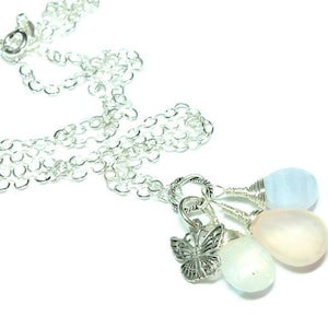 ELLA Sterling Fertility  Miscarriage Necklace with Butterfly Charm- Rose Quartz, Blue Lace Agate and Moonstone