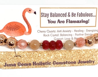 Be Flamazing Gemstone Oil Diffuser Wellness bracelet/Stress relief essential oil/ Rose Gold,RoseWood, Lava, Cherry Quartz