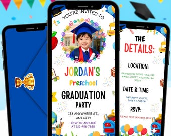 Preschool Graduation Party Invitation, Digital Graduate Invite with Photo, WhatsApp Invitation, Cute Boys Girls eVite, Instant Download