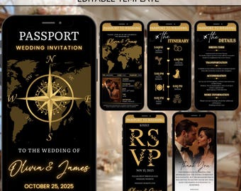 Editable Passport Wedding Invitation Template, Destination Boarding Pass, Electronic Invitation Wedding RSVP, Instant PDF Download