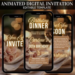 Digital Birthday Dinner Party Invitation, Animated Invitation Editable Template, Birthday Party, Text, Party Birthday Girl  Digital Invite