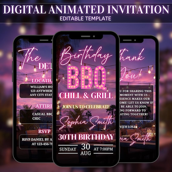 Digital BBQ Party Invitation, Birthday BBQ Chill And Grill, Glam Bbq Video Invite, BBQ Party Invite, Barbeque Invitation, Animated Invite