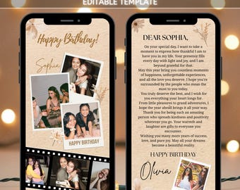 Personalisierte Freunde Bild Geburtstag E-Card, anpassbarer und bearbeitbarer digitaler Download, einzigartige Geburtstagsgrußvorlage für Freunde