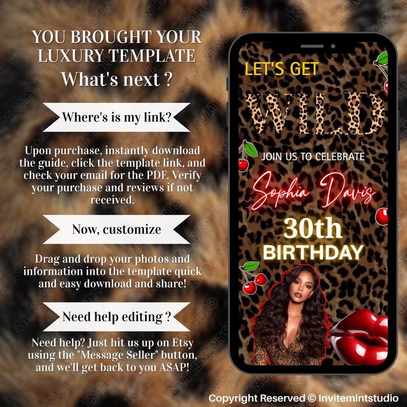 Wild Cherry Birthday Invitation, Leopard Pattern Party Template ...