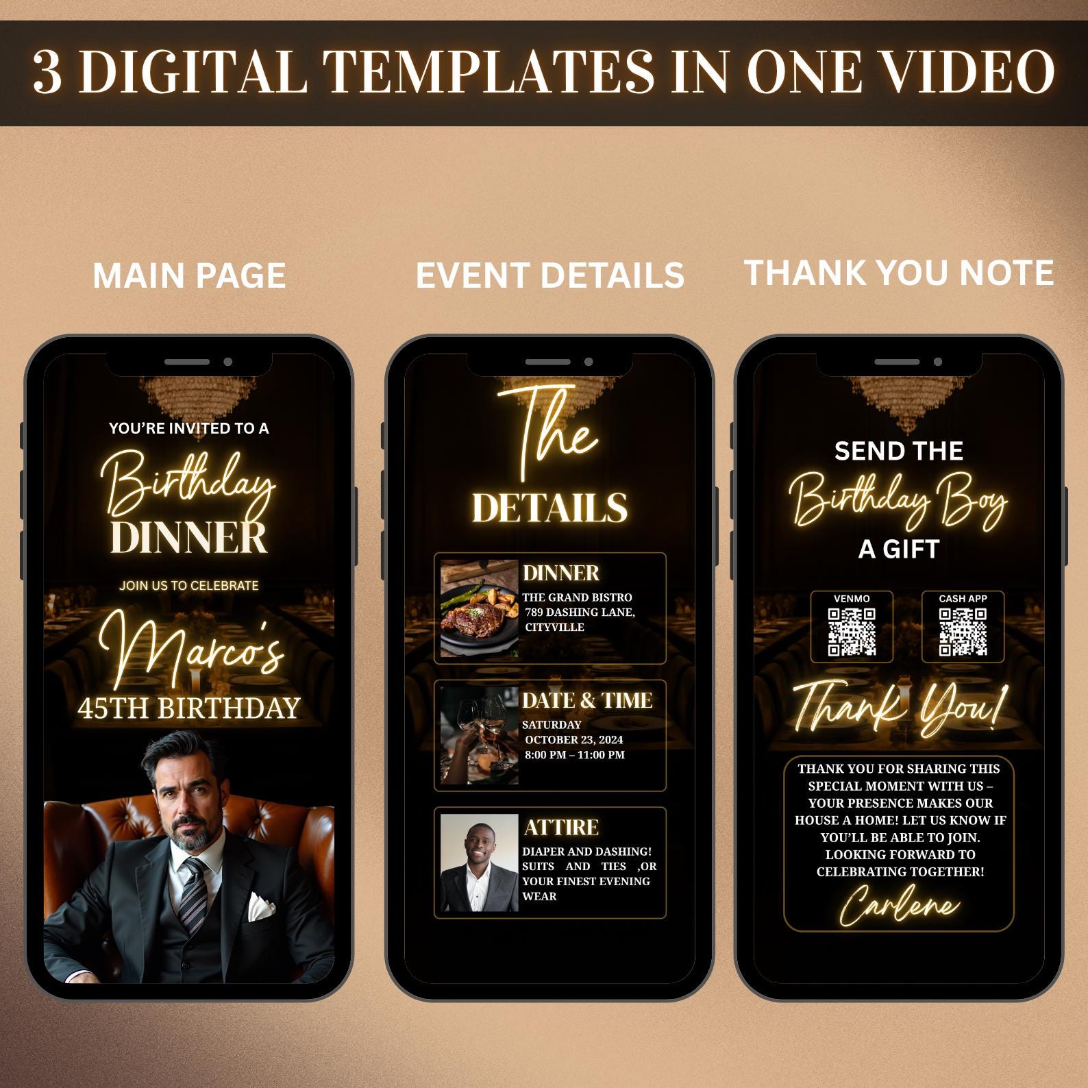Utcom Invite Digital Birthday Dinner Invitation for Men, Video Party Invitation, Men ...
