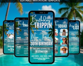 Digital Travel itinerary Invitation, Birthday itinerary, Itinerary Template, Weekend Itinerary, Digital Invite, Girls Trip Vacation Schedule