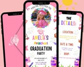Pink Preschool Grad Digital Invitation, Animated Video Invite for Girls, Self Editable Pre-K Graduation Canva Template, Digital Download