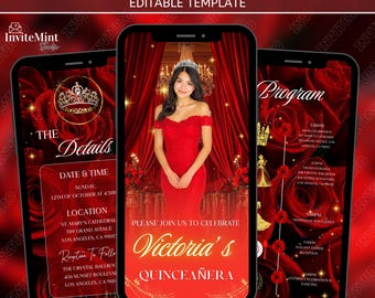Animated Quinceañera Invitation Template, Editable Canva Design with RSVP, Sweet Fifteen Digital Video Invite, Instant Download File