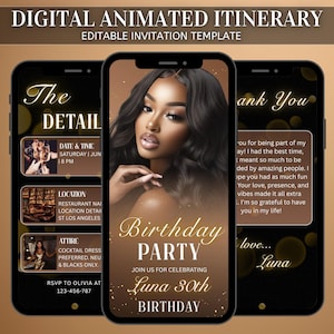 Digital Birthday Dinner Party Invitation, Animated Invitation Editable Template, Birthday Party, Text, Party Birthday Girl Digital Invite