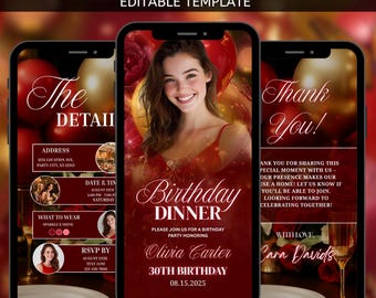 Animated Birthday Dinner Invitation, Video Invitation Editable Template, Self Editable Template, Party Celebration Digital Invite