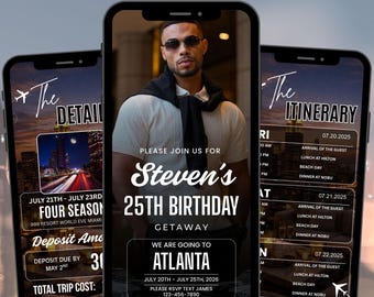 Men's Birthday Trip Itinerary, Atlanta Guys Weekend Invitation, Birthday Vacation Planner, Boys Getaway Canva Template, Digital Download