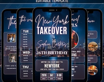 Digital New Trip itinerary Invitation, Houston Birthday itinerary, Itinerary Template, Newyork Itinerary, Self Editable Planner