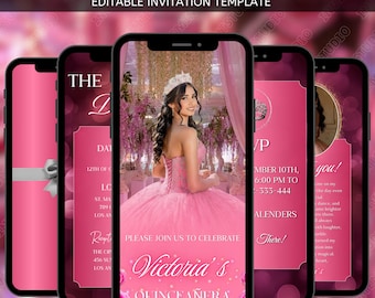 Sweet 15 Animated Invitation with RSVP, Editable Quinceañera Canva Template, Digital Video Design, Instant PDF Download Invite