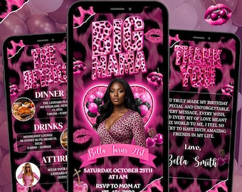 Gepard Print Geburtstagseinladung, Pink Leopard Kirsche Geburtstagsparty Einladung, Erwachsenen Cocktail Bday Party Evite Canva Vorlage, PDF-Download
