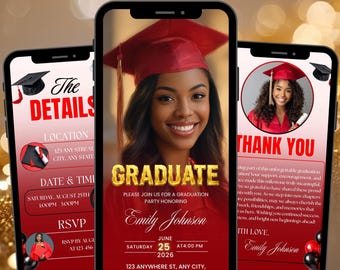 Red and Black Animated Graduation Evite – Class of 2026 Digital Party Invite, Editable Canva Graduation Announcement Template, PDF Download