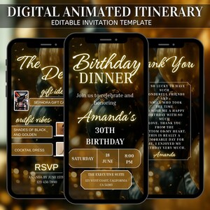 Birthday Dinner Party Invitation, Animated Invitation Editable Template, Birthday Party, Text, Party Birthday Girl Digital Invite