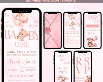 Digital Baby Shower Video Invitation, We can bearly wait Party invite, Animated Template, Baby Shower Invitation, Gender Neutral Bear Theme