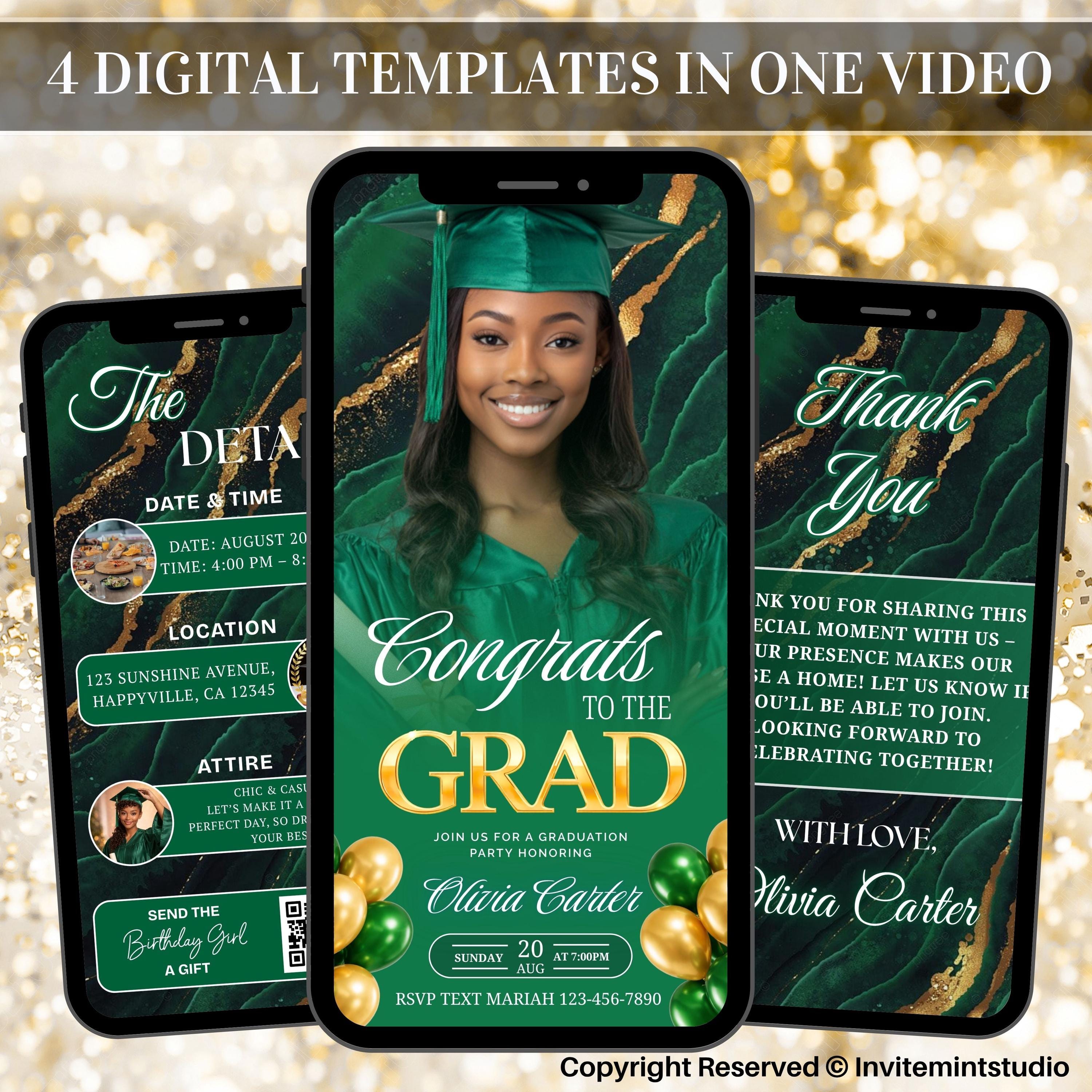 Digital Green Graduation Invitation, Editable Congrats to Grad Invite ...