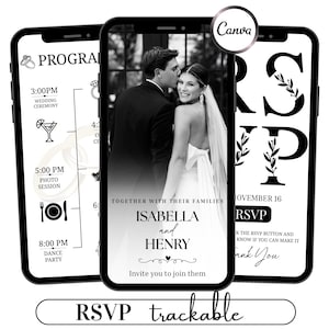 Digital OSA för bröllopsinbjudan | Redigerbar Canvas | Klickbar OSA och nedräkning | Anpassningsbar animerad mall | Mall för bröllopsregister