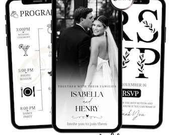 Hochzeitseinladung Digital Antwortwünsche | Bearbeitbare Leinwand | Clickable Antwortzeit & Countdown | Anpassbare animierte Vorlage | Standesamt-Vorlage