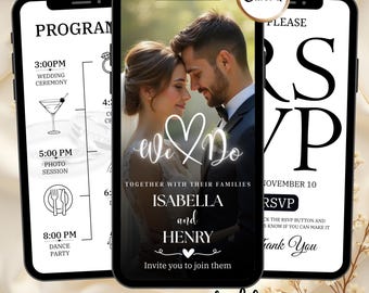 Hochzeitseinladung mit Antwortkarten | Bearbeitbare Leinwand | Clickable Antwortzeit & Countdown | Anpassbare animierte Vorlage | Standesamt-Vorlage
