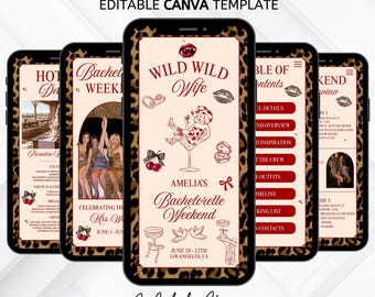 Bachelorette Reiseplan Vorlage, Wild Wild Wife Editierbarer Wochenendplaner mit Western-Thema, Canva Vorlage für anpassbaren Spaß