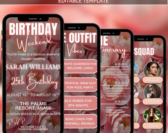 Digital 25th Birthday Weekend Trip itinerary, Trip Schedule, Itinerary Template, Weekend Itinerary, Digital Travel Guide, Vacation Trip