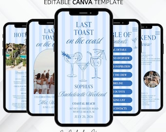 Vorlage für einen Junggesellinnenabschieds-Reiseplan, Küstenreiseplaner für einen Mädelsurlaub, Digitale Einladung zum letzten Toast, Digitaler Download für den Junggesellinnenabschied