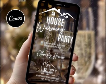 Moderne Housewarming-Videoeinladung, bearbeitbare neue Wohnungsfeier Evite, digitale DIY-Vorlage für Frauen