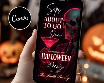 Animated Spooky Halloween Invite, Digital Adult Halloween Costume and Cocktail, Halloween Video Invite, Canva Editable Design, PDF Download