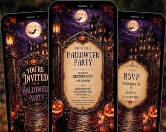 Digitale Halloween-Party-Einladung (Video), animierte Canva-Einladung, bearbeitbare Halloween-Vorlage, gruselige Halloween-Einladung per E-Mail, Kostümparty