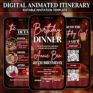Birthday Dinner Party Invitation, Animated Invitation Editable Template, Birthday Party, Text, Party Birthday Girl Digital Invite