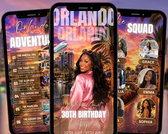 Orlando Florida Urlaub Reiseplaner, bearbeitbarer Canva Wochenend-Abenteuerführer, Disney Universal Familienreise, sofortiger PDF-Download
