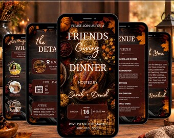 Animated Friendsgiving Dinner Invitation, Thanksgiving Party Video Evite, Editable Canva Template, Digital MP4 Download, Fall Autumn Invite