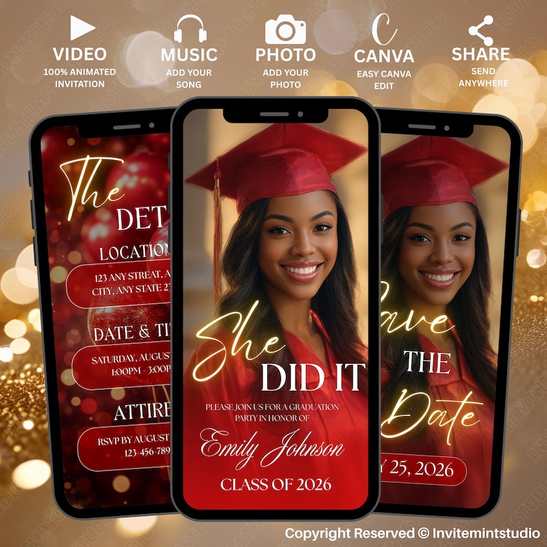 Animated Graduation Invitation, Class off 2026, She Did It Party Evite ...
