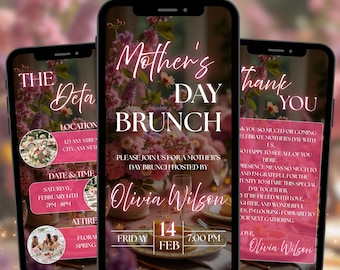 Mother’s Day Brunch Invitation, Animated Mom and Mimosa's Invitation, Boho Floral Brunch Event, Digital Video Canva Template, PDF Download