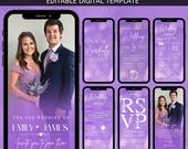 Digital Animated Wedding Invitation Template, Digital Invitation Editable, Canva Template, Purple, White Theme, luxury invite Template