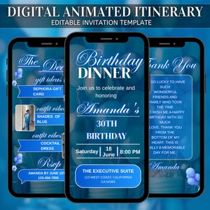 Digital Birthday Dinner Party Invitation, Animated Invitation Editable Template, Birthday Party, Text, Party Birthday Girl Digital Invite