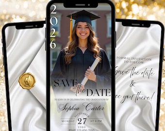 Graduation Save The Date Invitation, College Grad Video Invite, Custom Class off 2026, Canva Editable Template, Instant Download