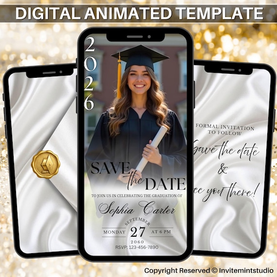 Graduation Save The Date Invitation, College Grad Video Invite, Custom Class off 2026, Canva Editable Template, Instant Download