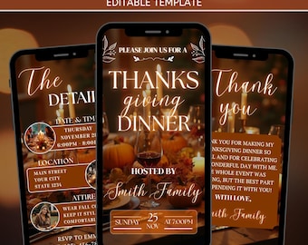 Popular Friends giving Dinner Invitation, Fall Thanksgiving Dinner Party Evite, Editable Itinerary Video Template,Canva Design, PDF Download