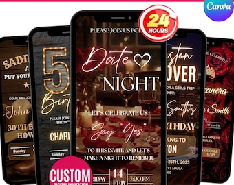Personalisierte animierte Video-Einladung, benutzerdefinierte digitale MP4-Einladung, Geburtstag, Hochzeit, Babyparty, Abschlussfeier, bearbeitbare Ereigniseinladung