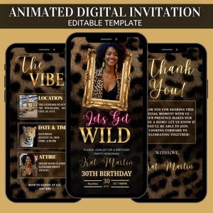 Lets Get Wild Birthday Invitation, Animated Invitation, Editable Template, Cheetah Print Lets Get, Girls Night Invite, Party Invite Leopard